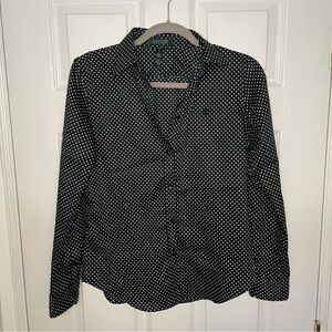 Lauren Ralph Lauren Black and White Polka Dot Button Down Collared Shirt Small